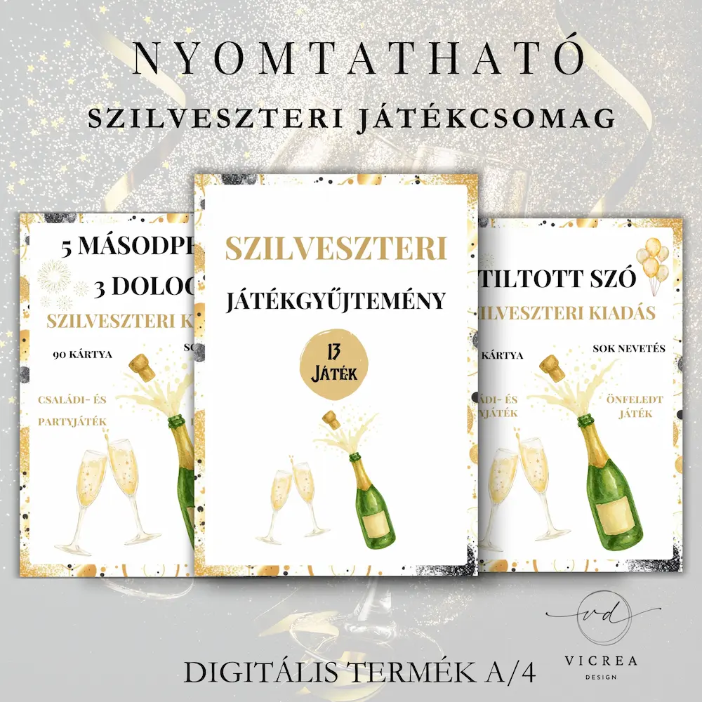 Vicrea Design szilveszteri nyomtatható játékcsomag