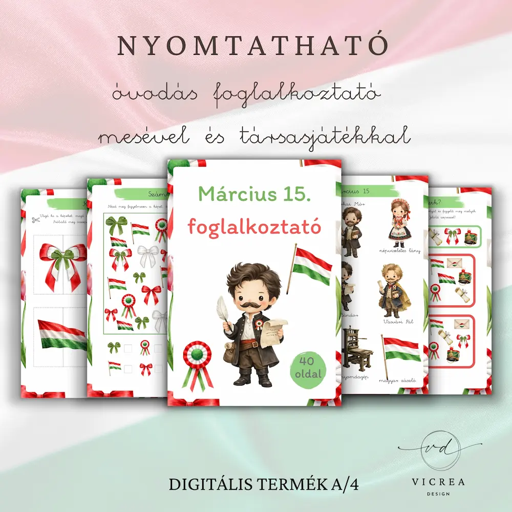 Vicrea Design Nyomtatható Március 15. foglalkoztató óvodásoknak