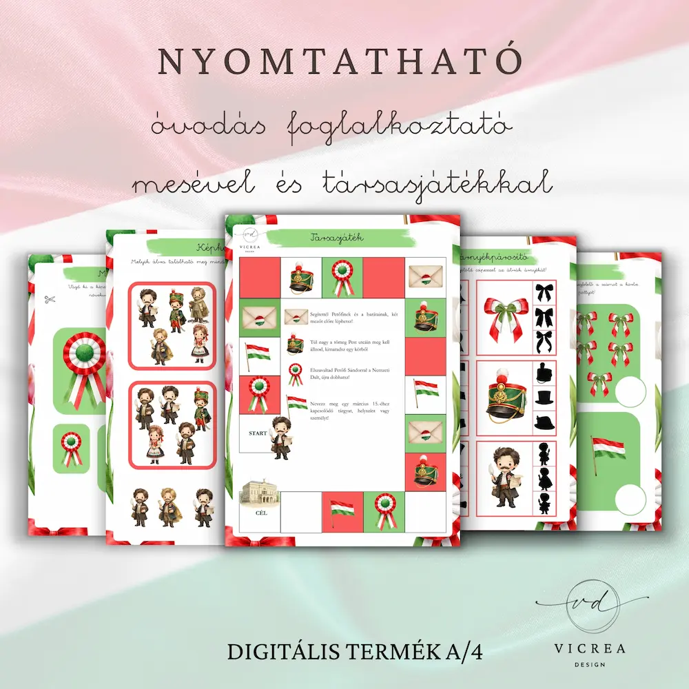 Vicrea Design Nyomtatható Március 15. foglalkoztató óvodásoknak