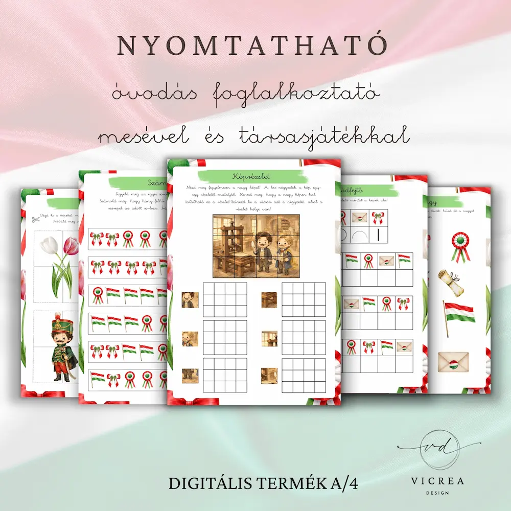 Vicrea Design Nyomtatható Március 15. foglalkoztató óvodásoknak