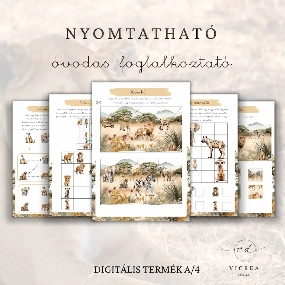 Vicrea Design Szafari Állatok nyomtatható foglalkoztató