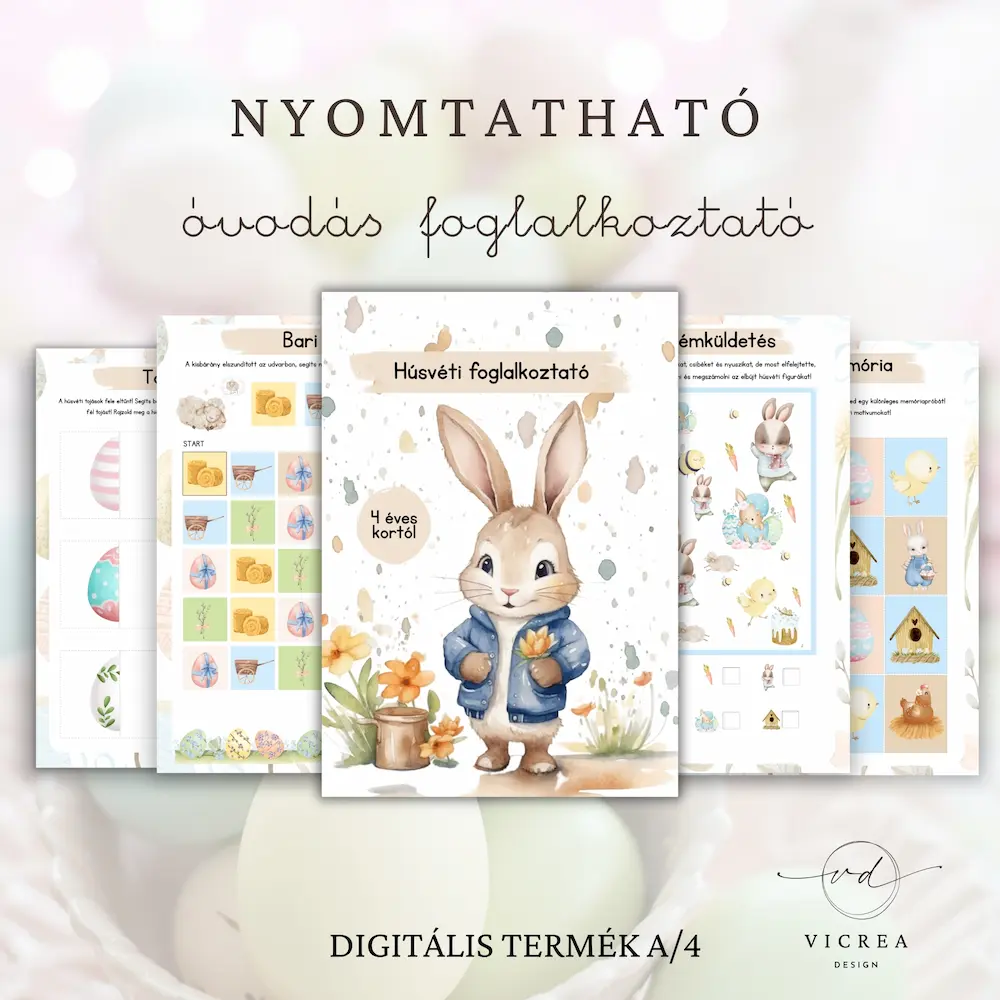 Vicrea Design nyomtatható húsvéti foglalkoztató óvodásoknak
