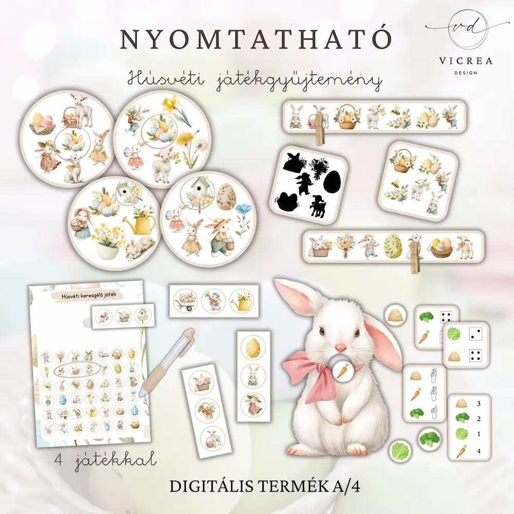 Vicrea Design nyomtatható húsvéti játékgyűjtemény