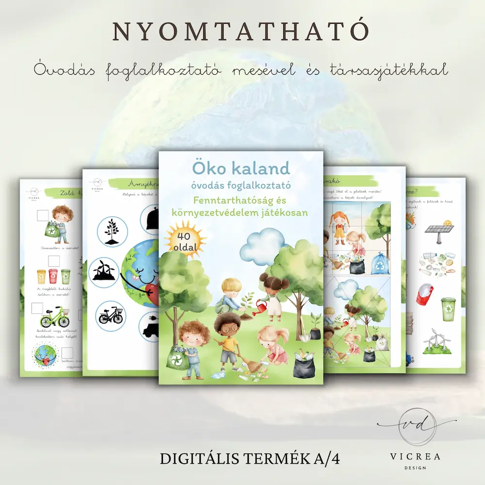 Vicrea Design Öko kaland nyomtatható óvodás foglalkoztató