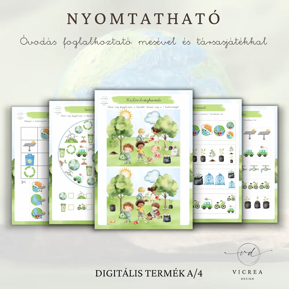 Vicrea Design Öko kaland nyomtatható óvodás foglalkoztató