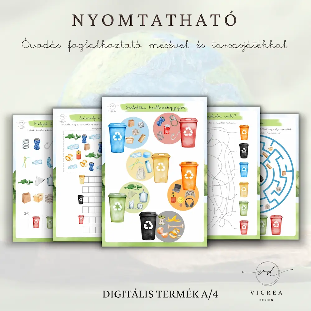 Vicrea Design Öko kaland nyomtatható óvodás foglalkoztató