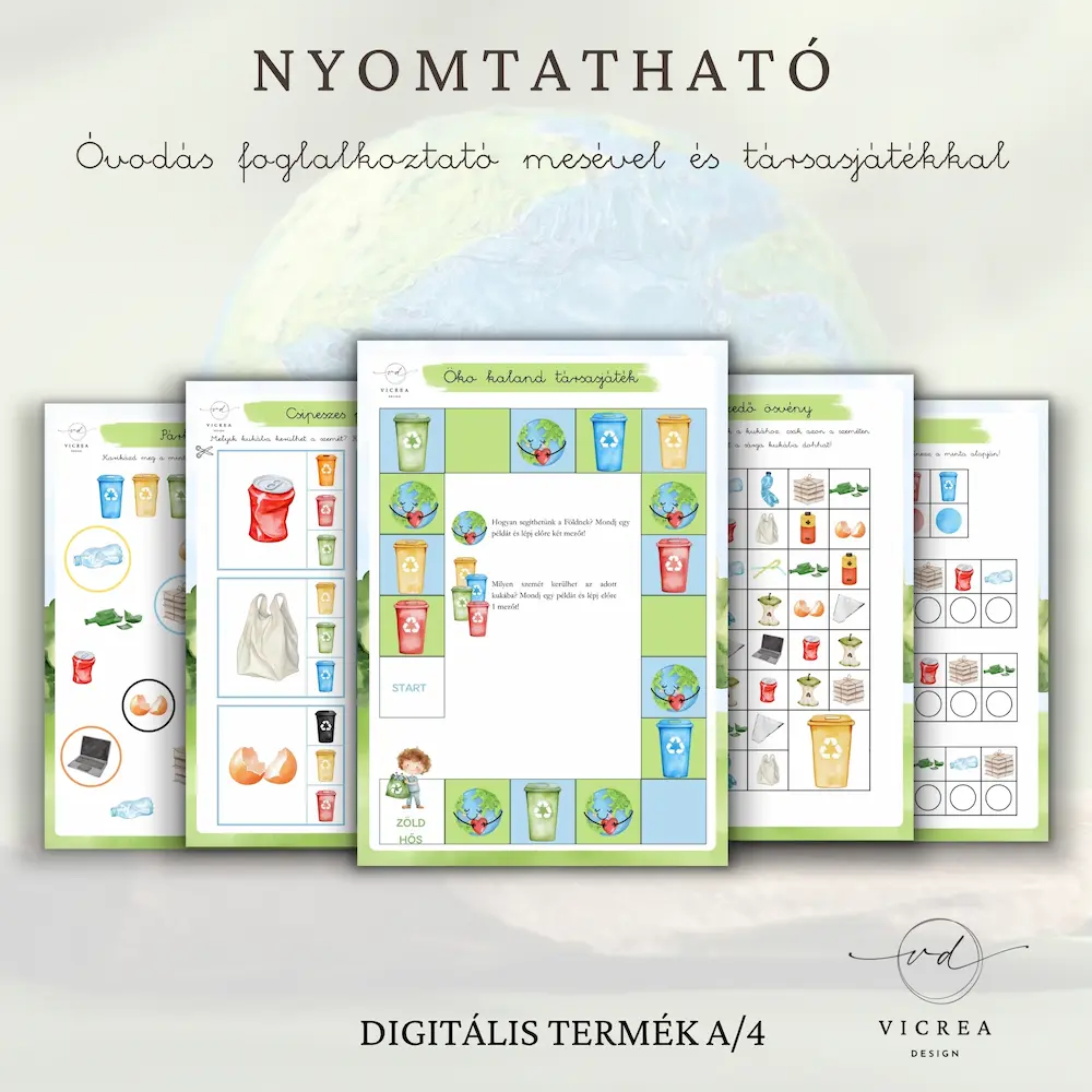Vicrea Design Öko kaland nyomtatható óvodás foglalkoztató