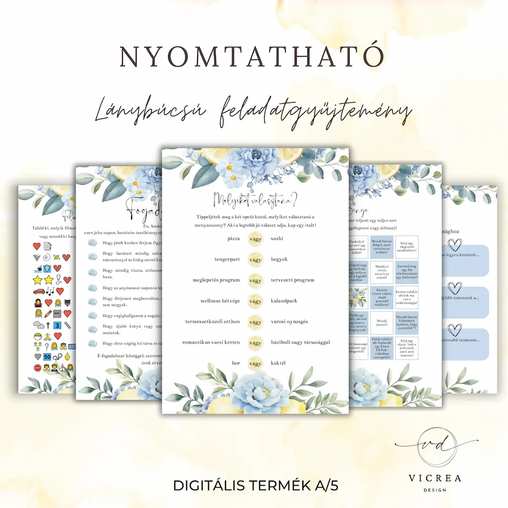 Vicrea Design Nyomtatható Leánybúcsú feladatgyűjtemény