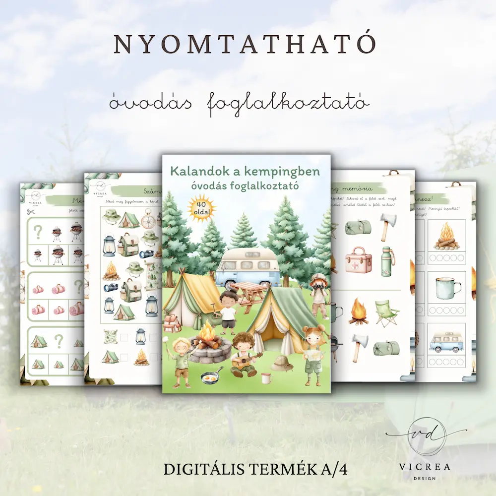 Vicrea Design Kemping nyomtatható foglalkoztató óvodásoknak