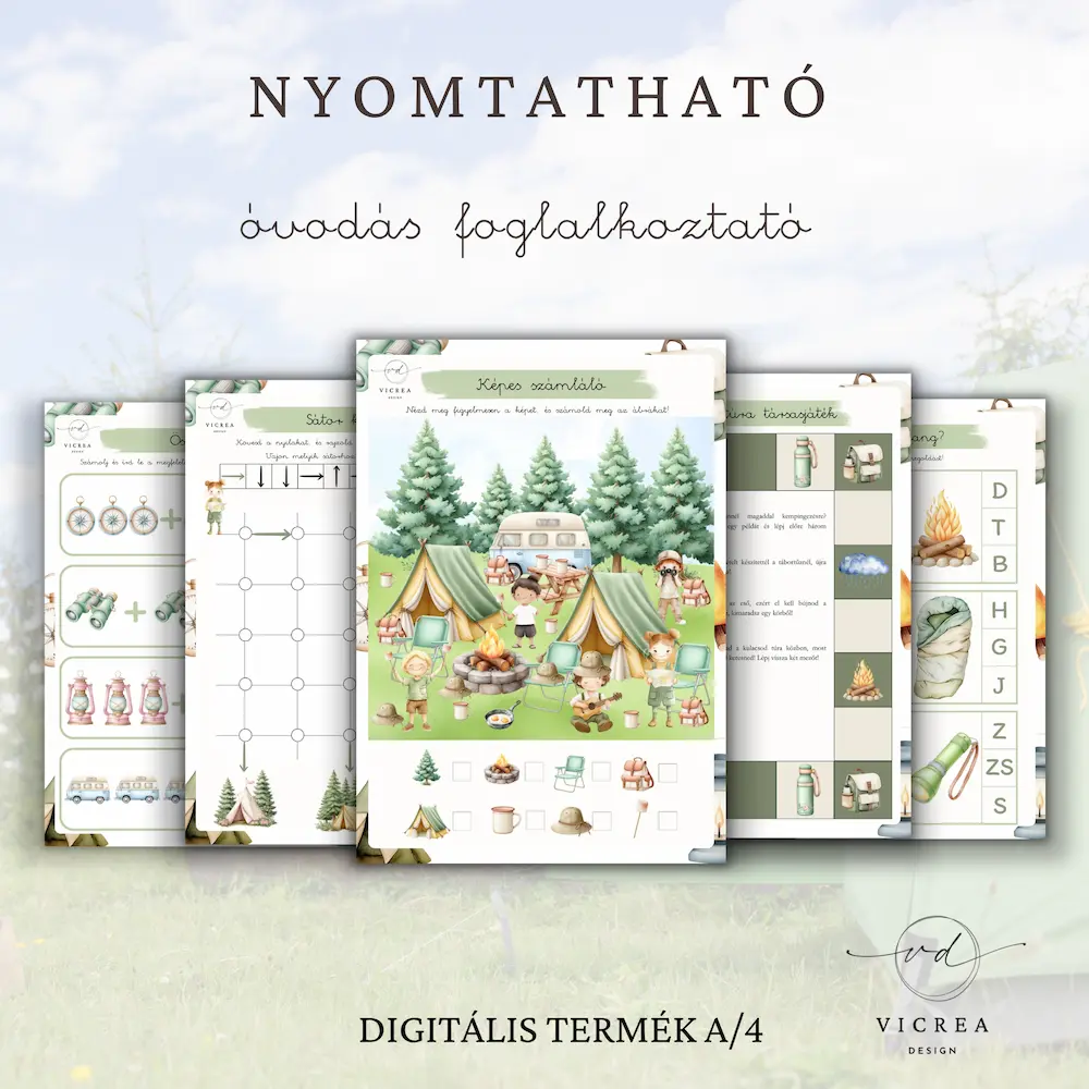 Vicrea Design Kemping nyomtatható foglalkoztató óvodásoknak