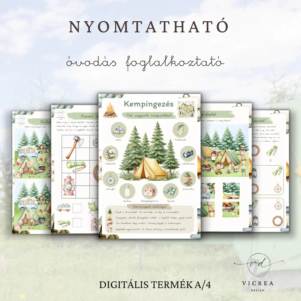 Vicrea Design Kemping nyomtatható foglalkoztató óvodásoknak