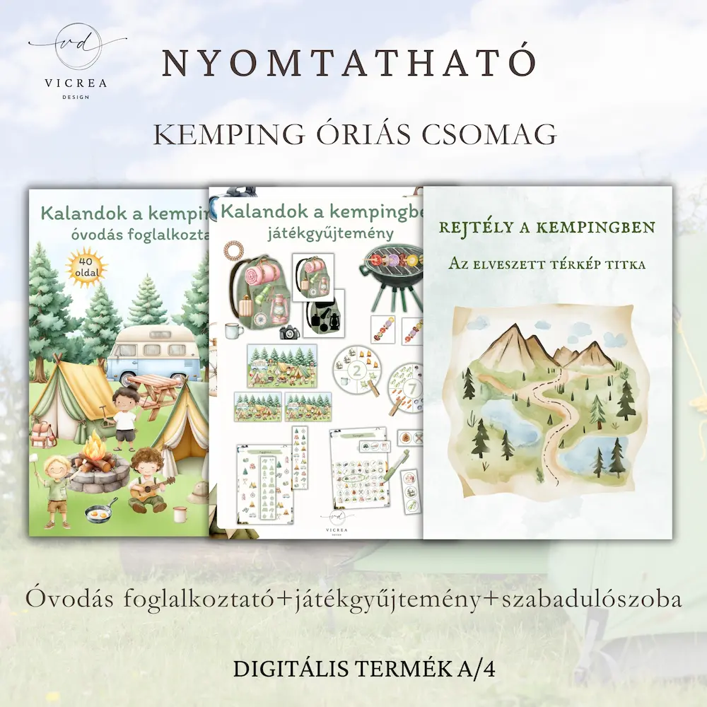 Vicrea Design Kemping Óriás csomag - Nyomtathato foglalkoztató, játékgyájtemény és szabadulószoba