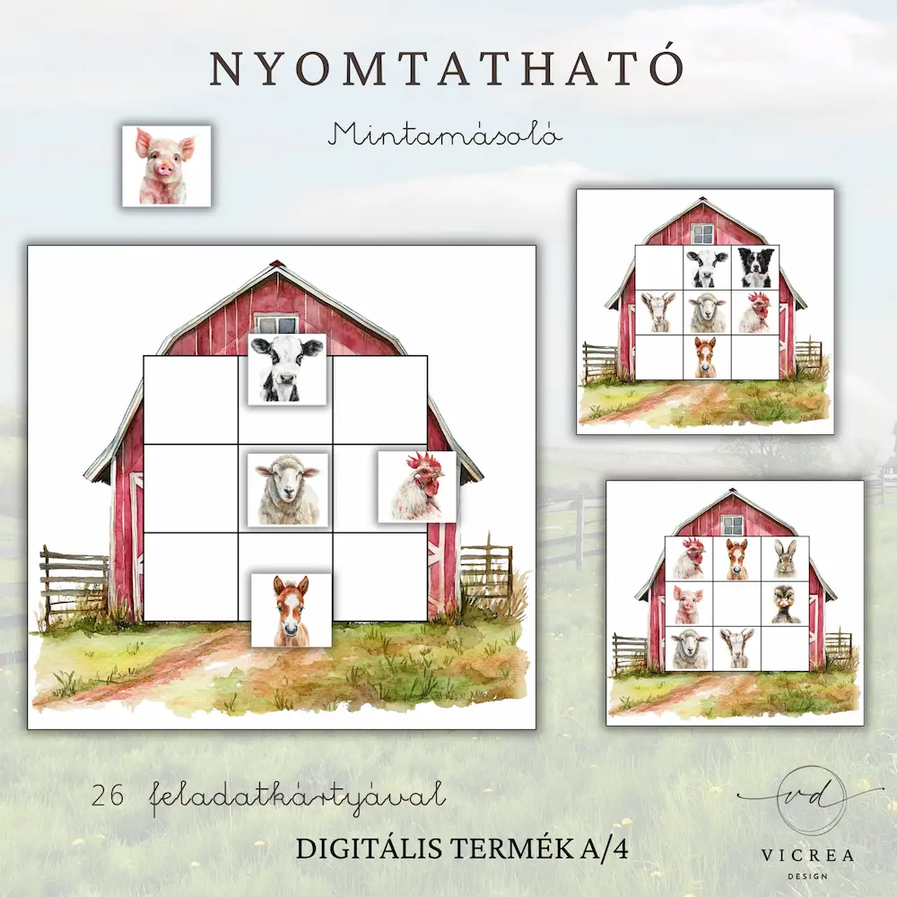 Vicrea Design - Kalandok a tanyán, nyomtatható játékgyűjtemény óvodásoknak