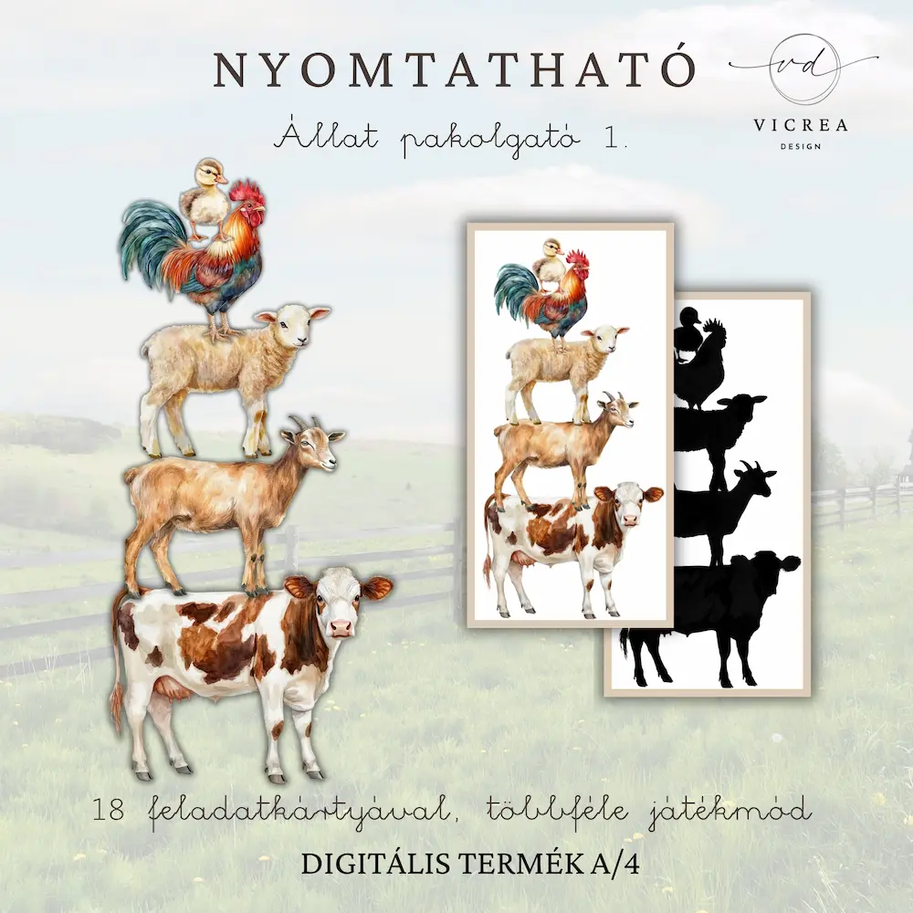 Vicrea Design - Kalandok a tanyán, nyomtatható játékgyűjtemény óvodásoknak