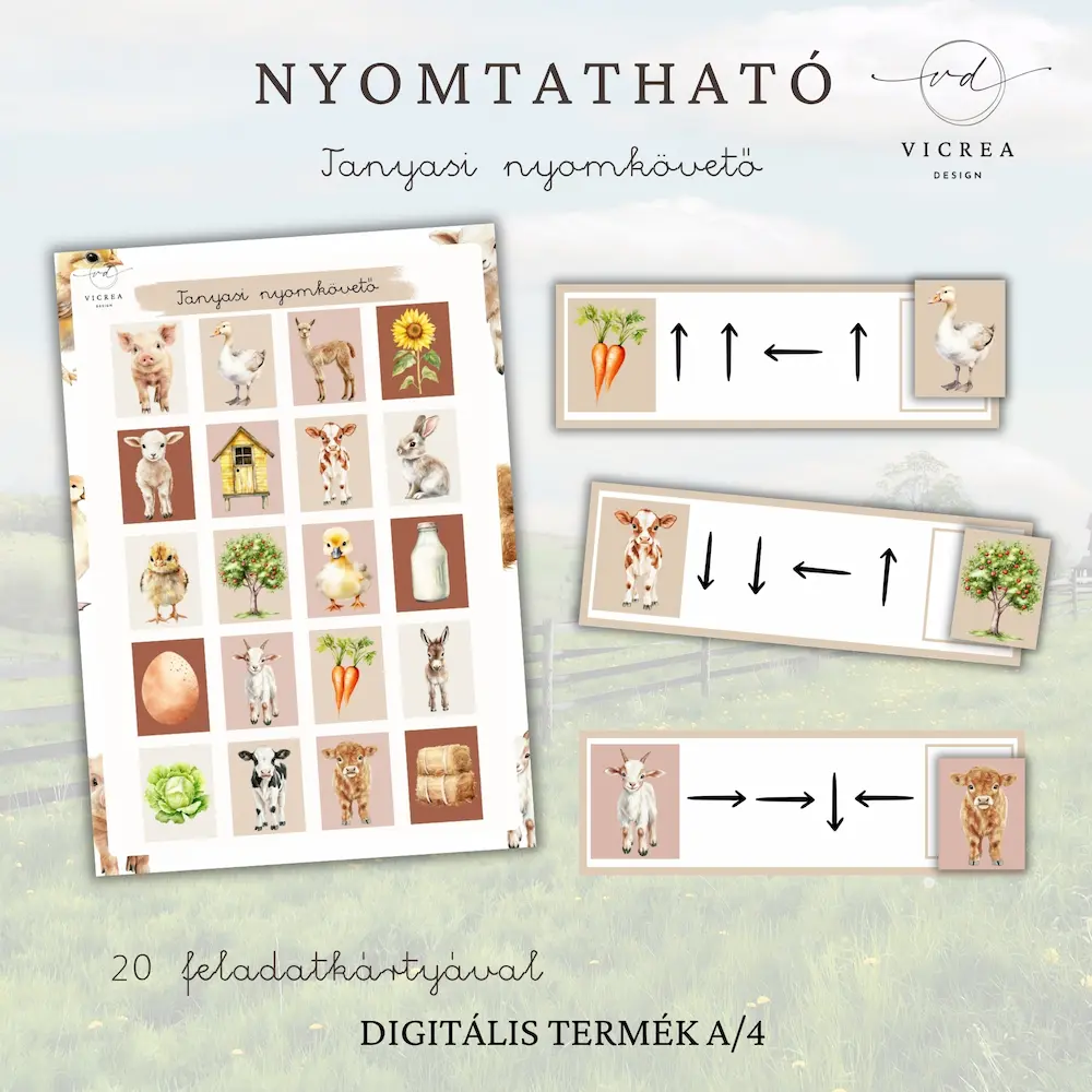 Vicrea Design - Kalandok a tanyán, nyomtatható játékgyűjtemény óvodásoknak