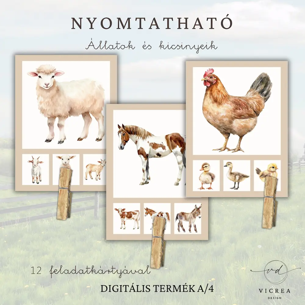 Vicrea Design - Kalandok a tanyán, nyomtatható játékgyűjtemény óvodásoknak